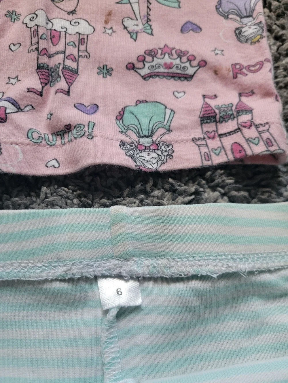 Girls Pink & Mint Princess Pajama Set - Soft Cotton Pants & Shorts Size 6 Bundle